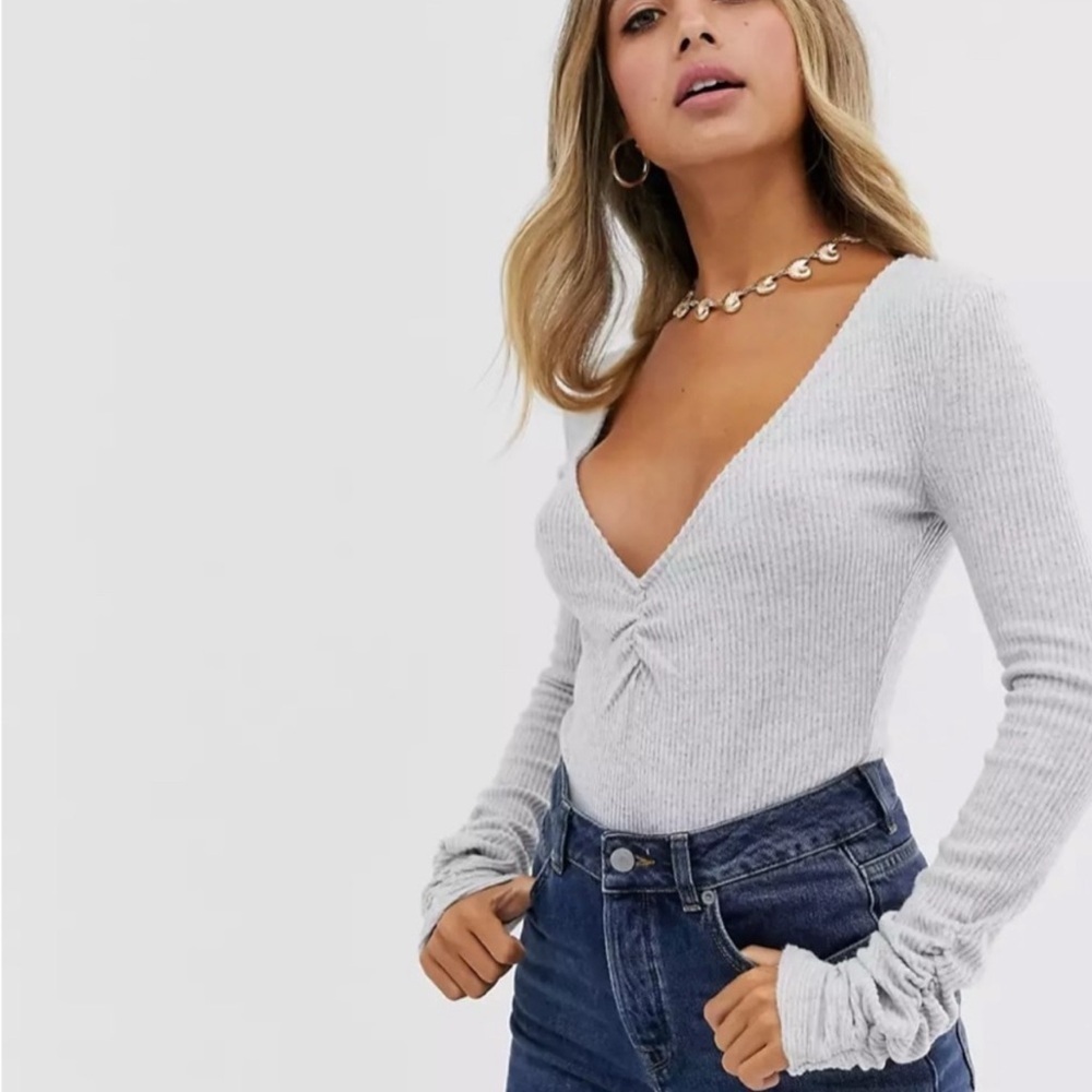 Free People Intimately Cozy Up With Me Bodysuit Grey SZ M